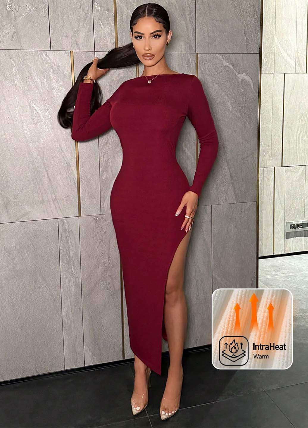 Темно-бордовое кэжуал платье силуэтная SHEIN однотонное
