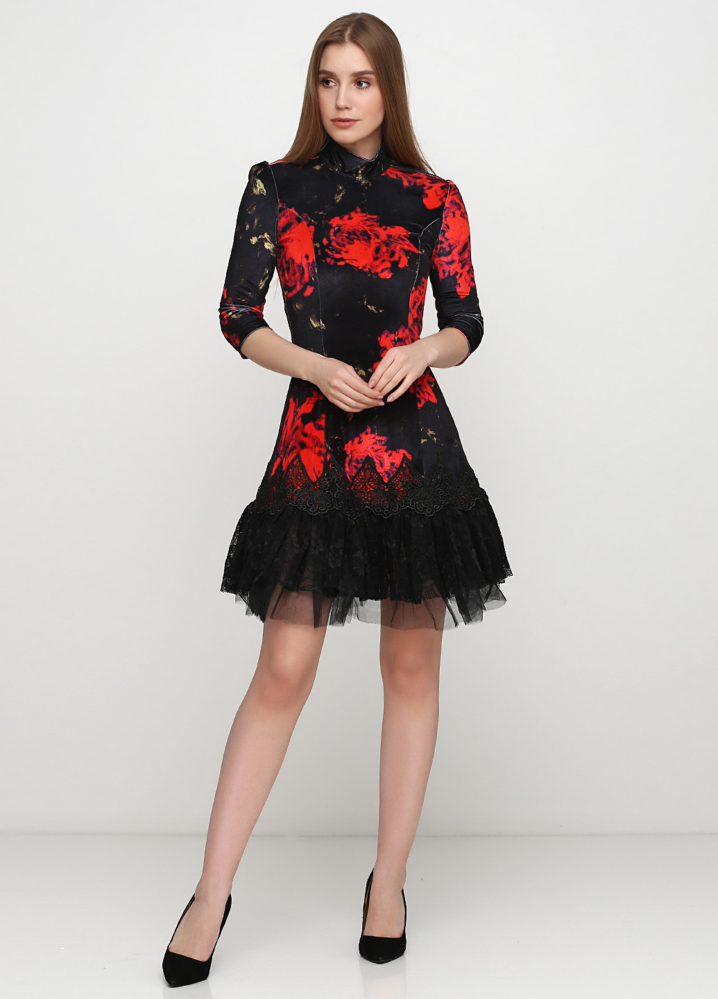 Чорна кежуал плаття, сукня кльош Sassofono з квітковим принтом