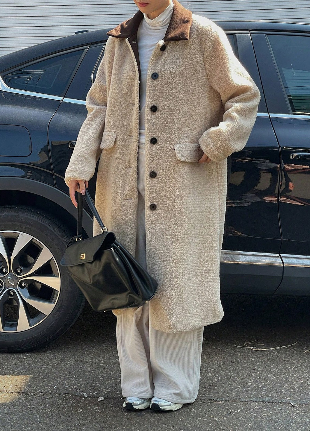 Светло-бежевое зимнее Пальто однобортное SHEIN