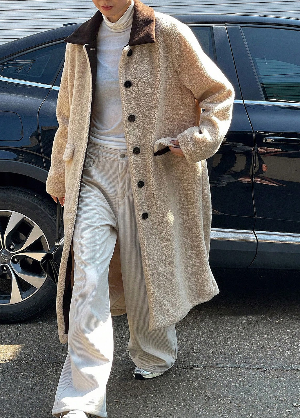 Светло-бежевое зимнее Пальто однобортное SHEIN