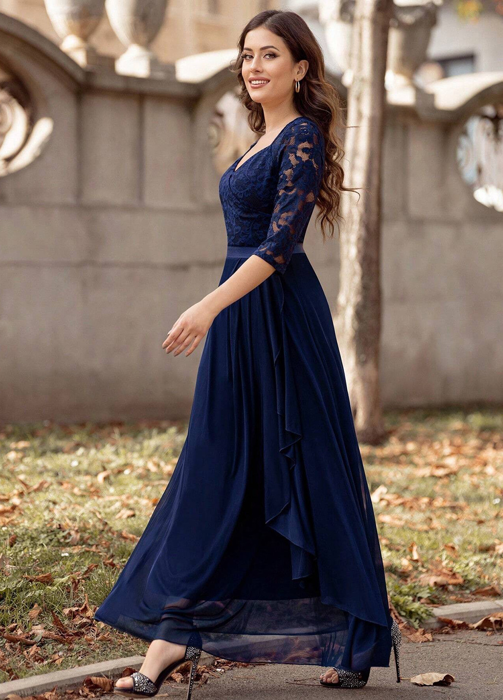 Темно-синя вечірня, кежуал сукня SHEIN однотонна