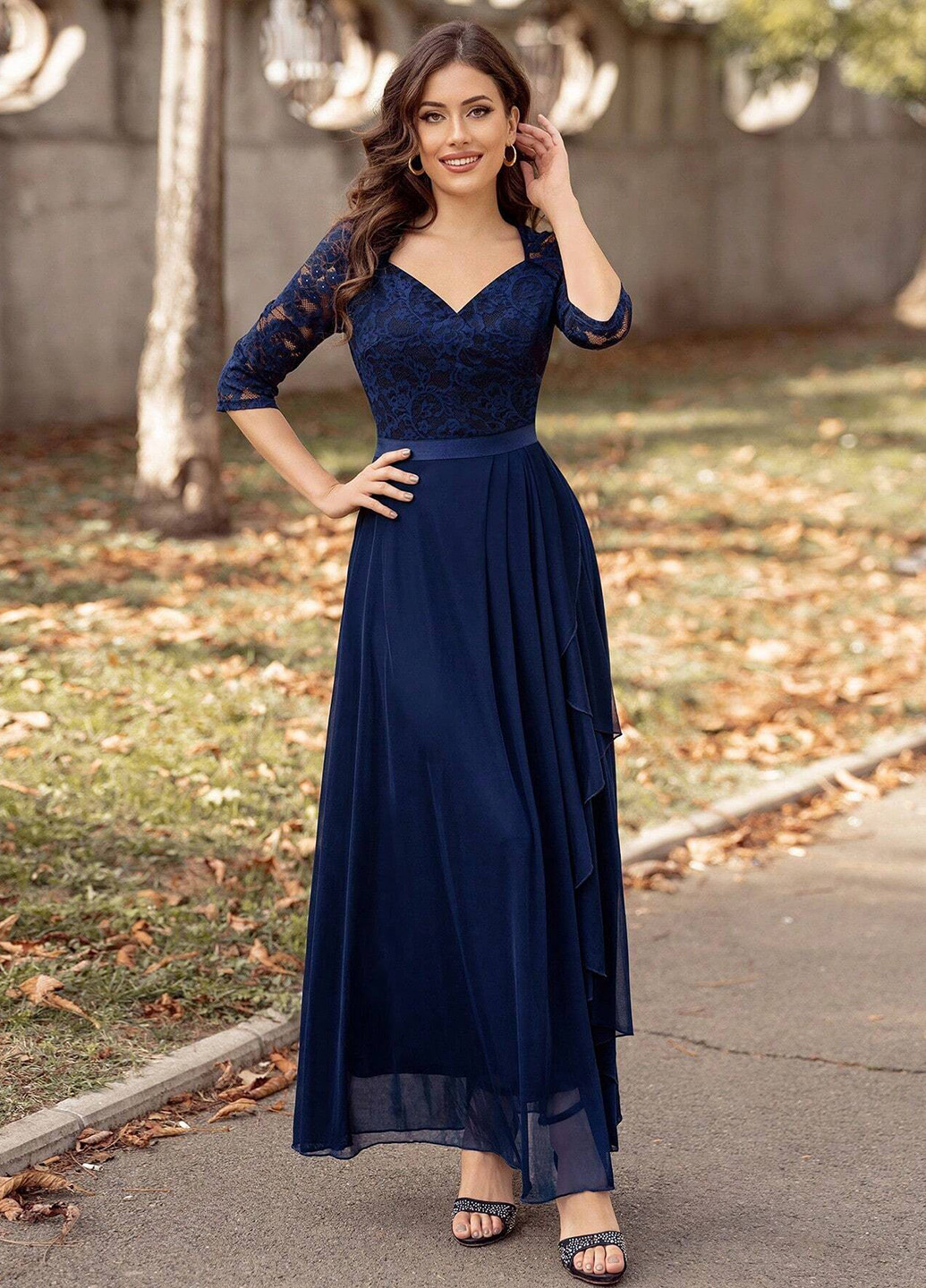 Темно-синя вечірня, кежуал сукня SHEIN однотонна