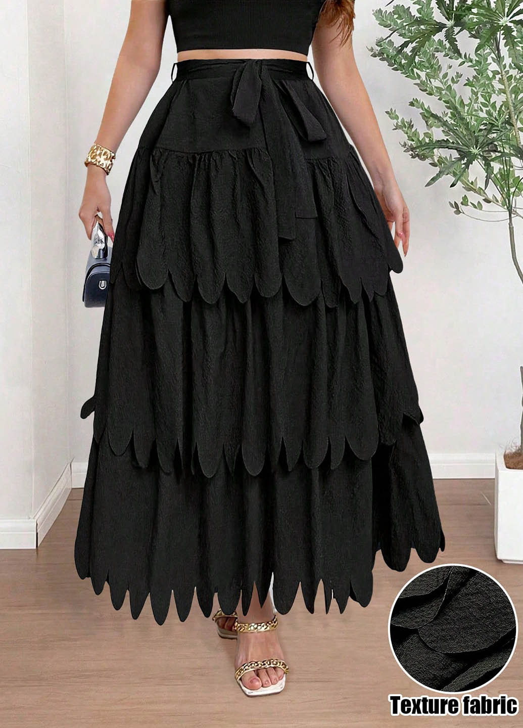 Черная кэжуал однотонная юбка SHEIN клешированная, а-силуэта (трапеция)