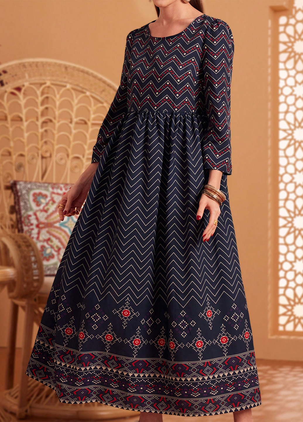 Темно-синя святковий, кежуал сукня а-силует SHEIN з геометричним візерунком