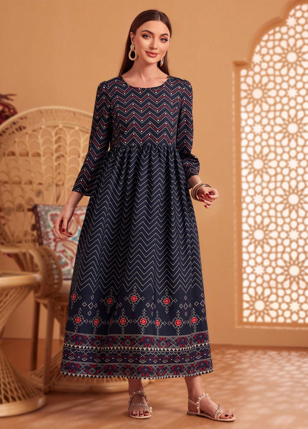 Темно-синя святковий, кежуал сукня а-силует SHEIN з геометричним візерунком