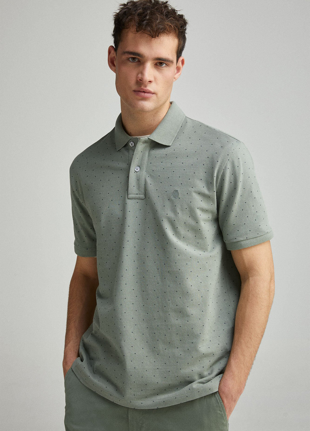 Зеленая футболка-поло для мужчин Springfield в горошек