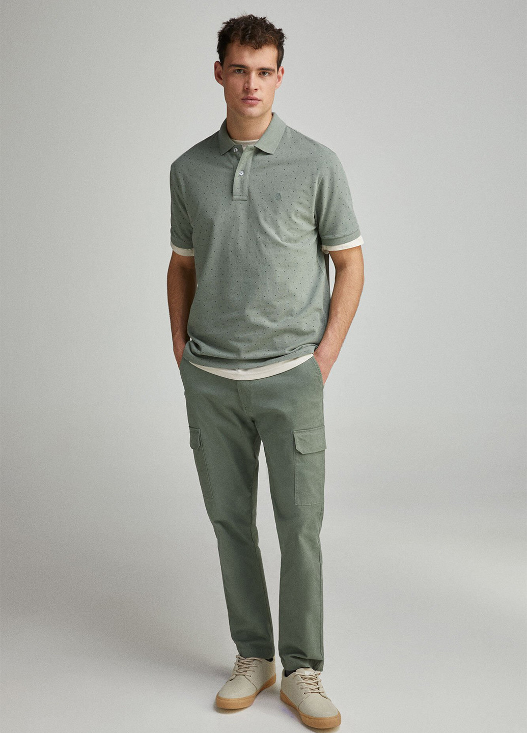 Зеленая футболка-поло для мужчин Springfield в горошек