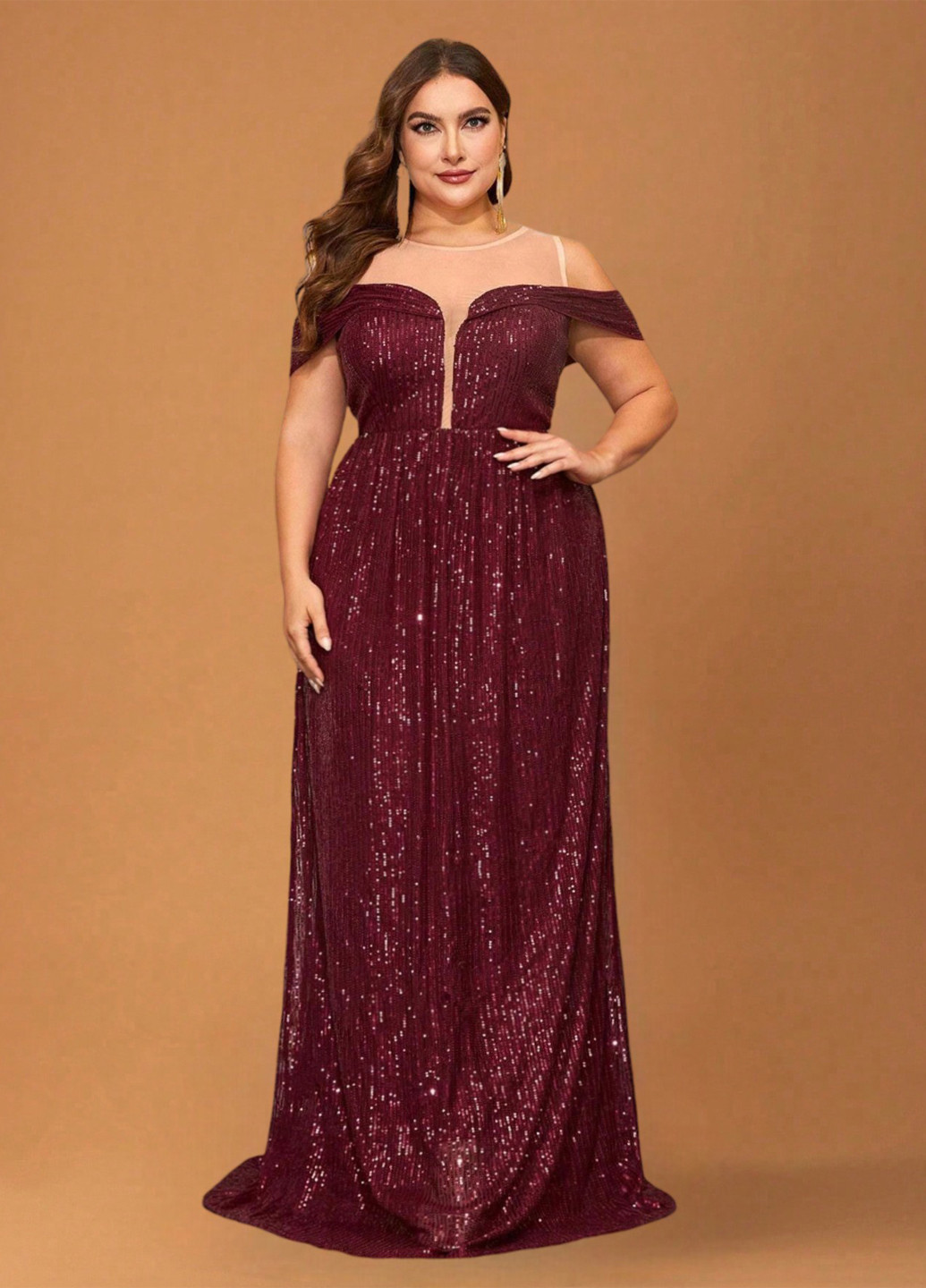 Бордова вечірня сукня з відкритими плечима SHEIN однотонна