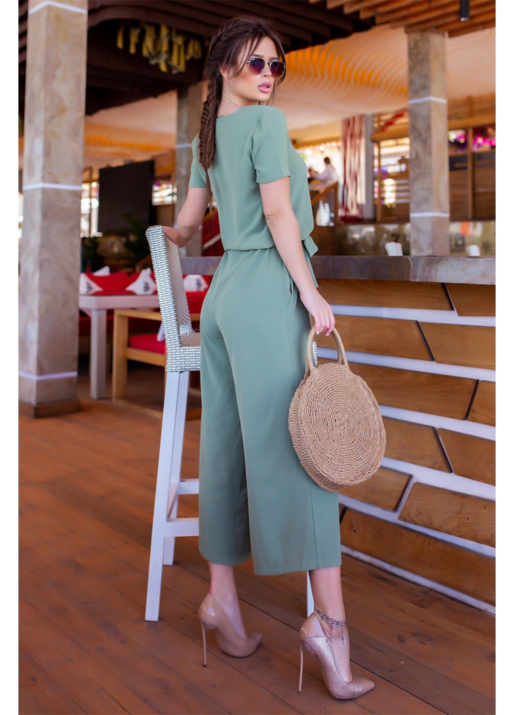 Комбинезон Lady Style комбинезон-брюки однотонный фисташковый кэжуал полиэстер
