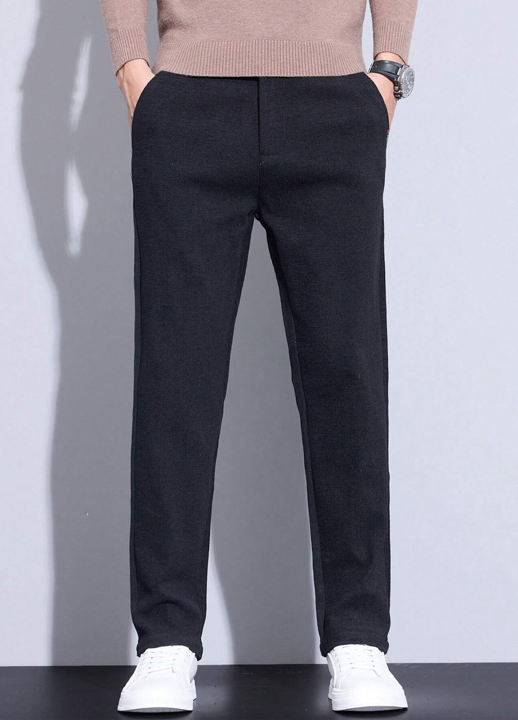 Черные кэжуал демисезонные прямые брюки SHEIN