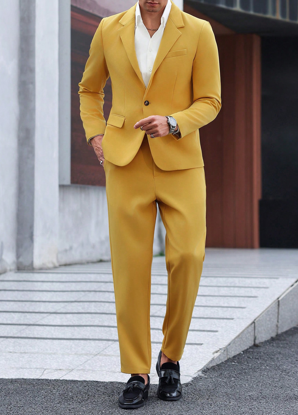 Гірчичний демісезонний костюм (піджак, штани) брючний SHEIN