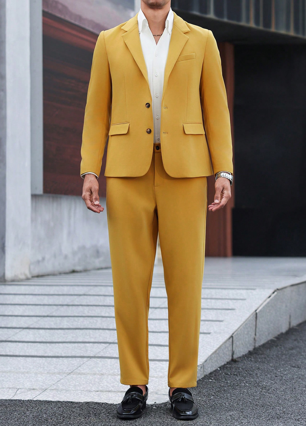 Гірчичний демісезонний костюм (піджак, штани) брючний SHEIN