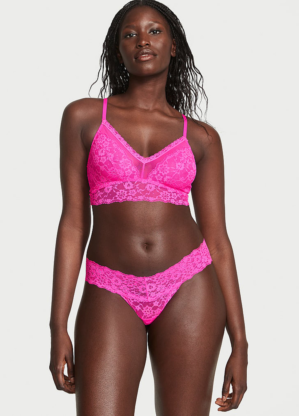 Кислотно-рожевий демісезонний комплект (бюстгальтер, трусики) Victoria's Secret
