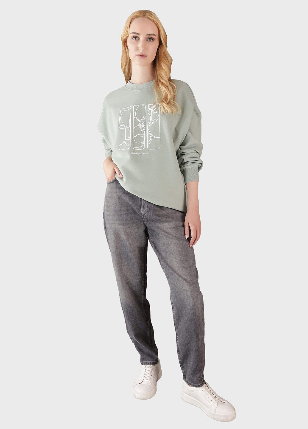 Серо-зеленый свитшот Calvin Klein Jeans рисунок без декора (366302295)