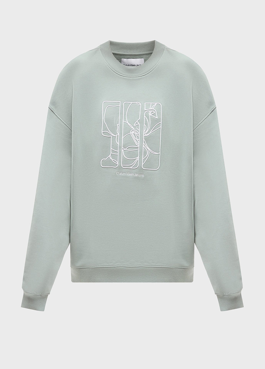 Серо-зеленый свитшот Calvin Klein Jeans рисунок без декора (366302295)