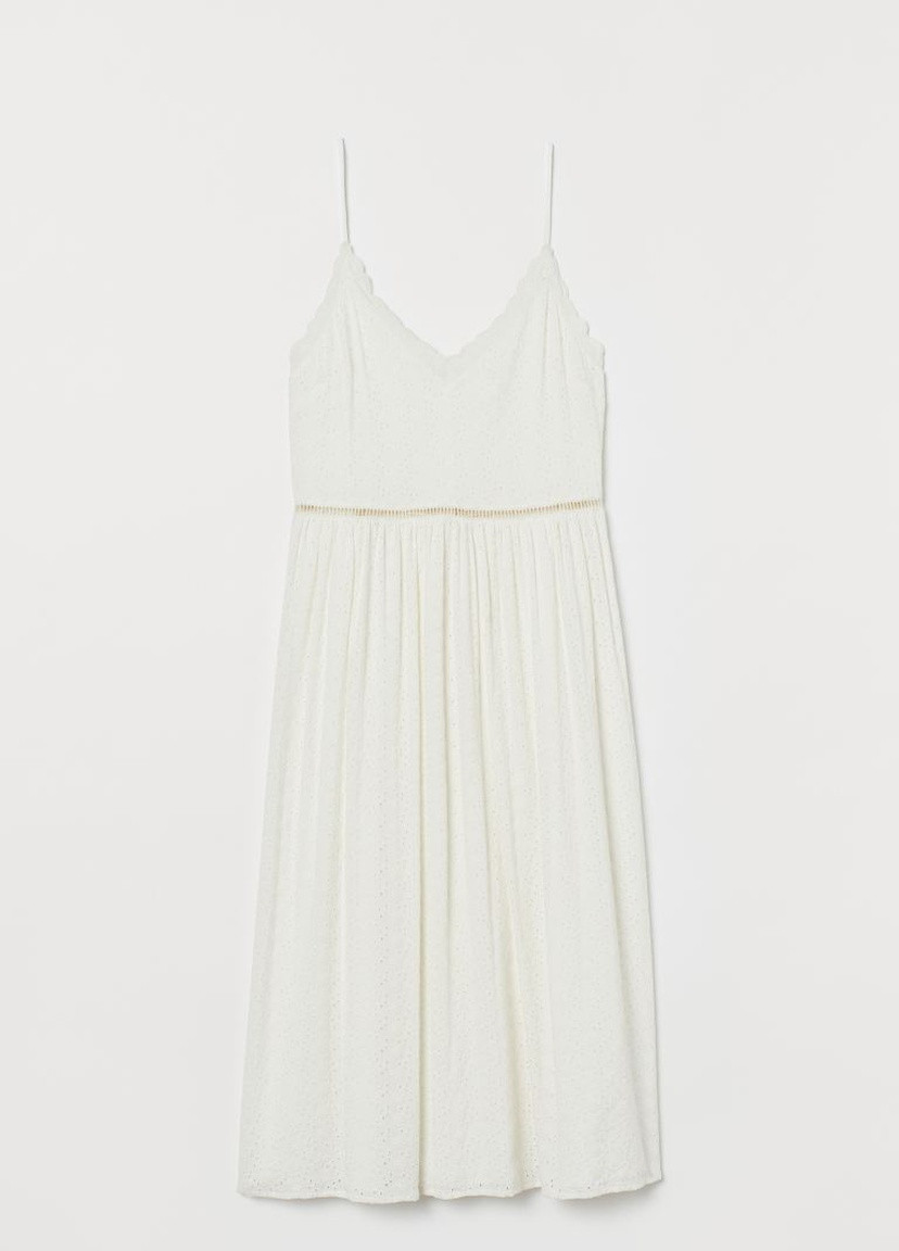 Белое кэжуал платье с вышивкой ришелье H&M однотонное