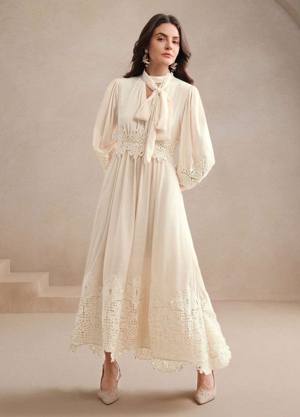 Кремова вечірня сукня з спідницею-сонце, в стилі армпір SHEIN однотонна