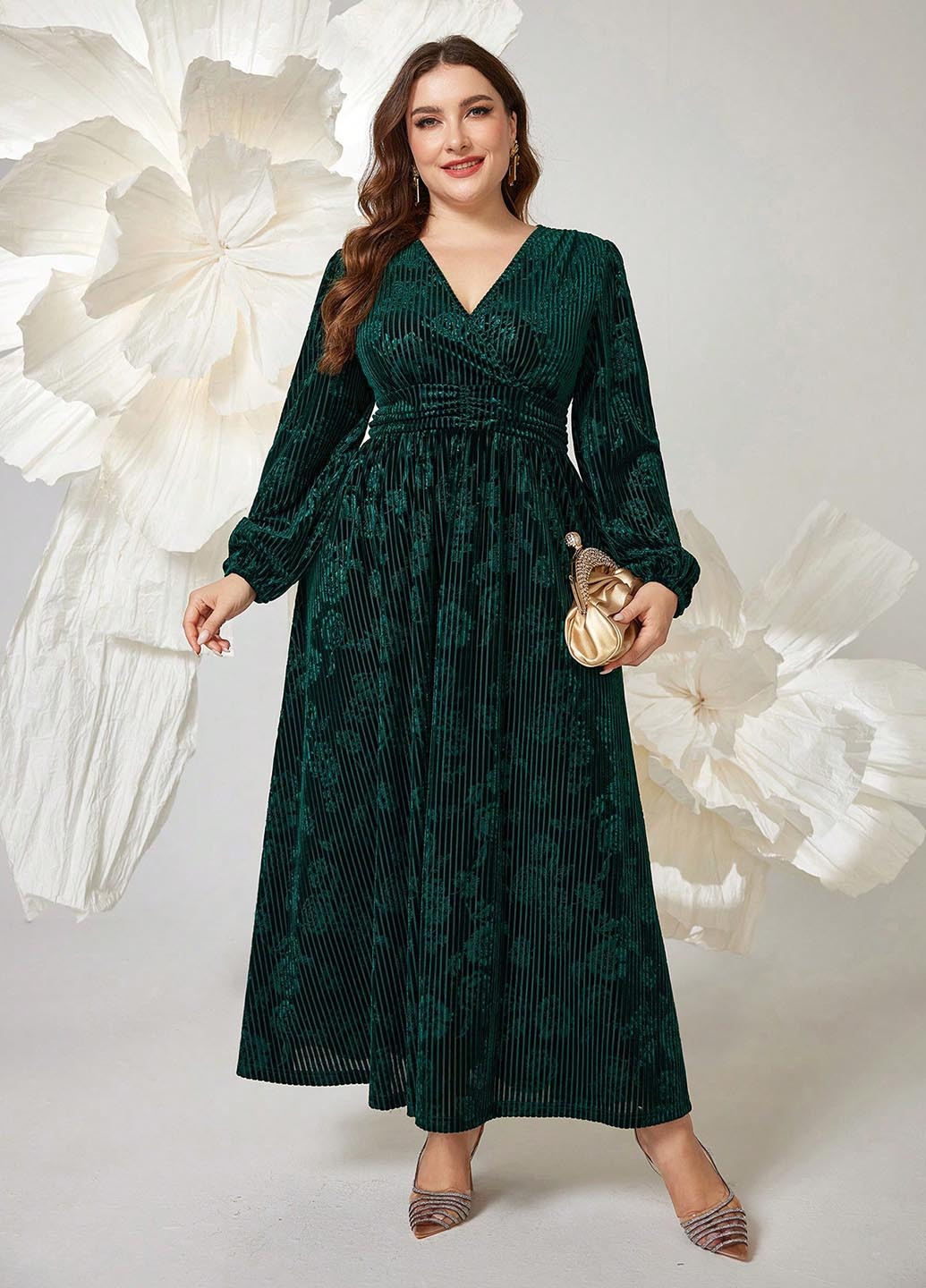 Изумрудное праздничный, кэжуал платье SHEIN с цветочным принтом