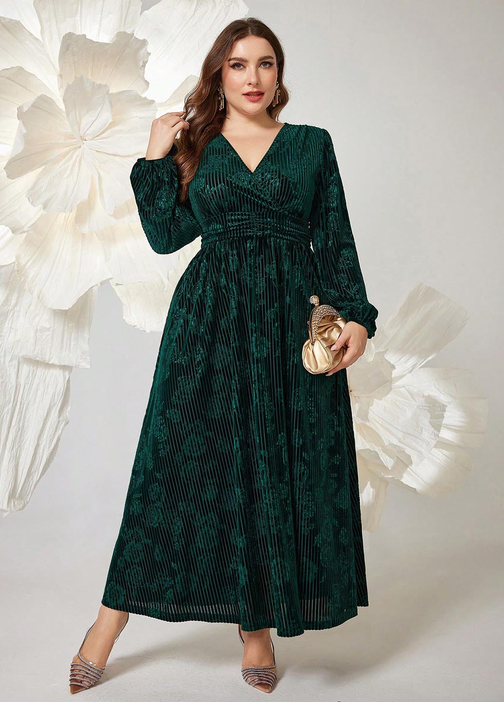 Изумрудное праздничный, кэжуал платье SHEIN с цветочным принтом