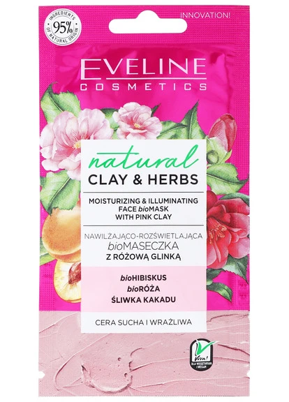Маска з рожевої глини для шкіри обличчя Natural Clay & Herbs Pink Clay Mask Eveline Cosmetics (250116853)
