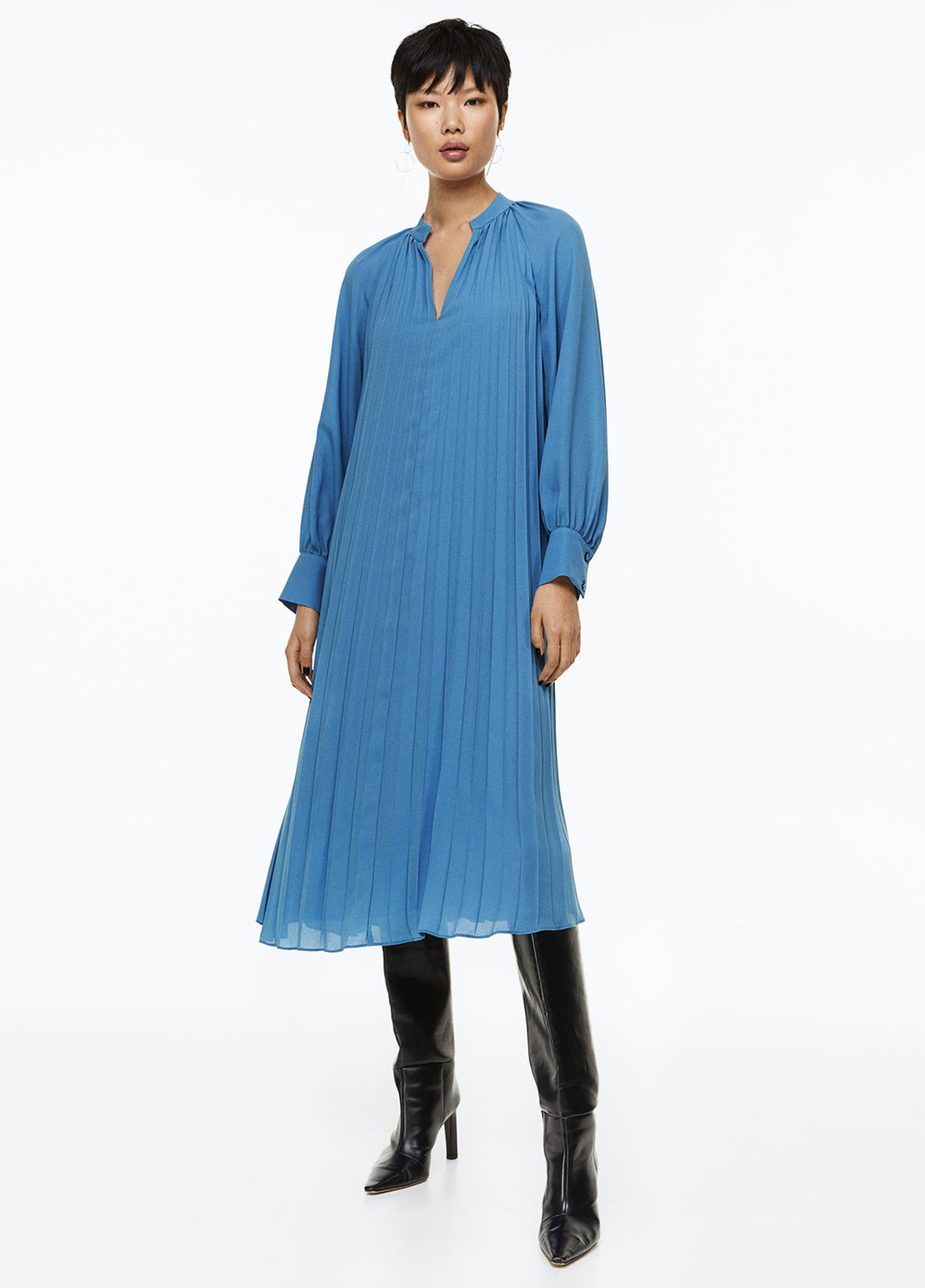 Блакитна кежуал сукня плісована H&M однотонна
