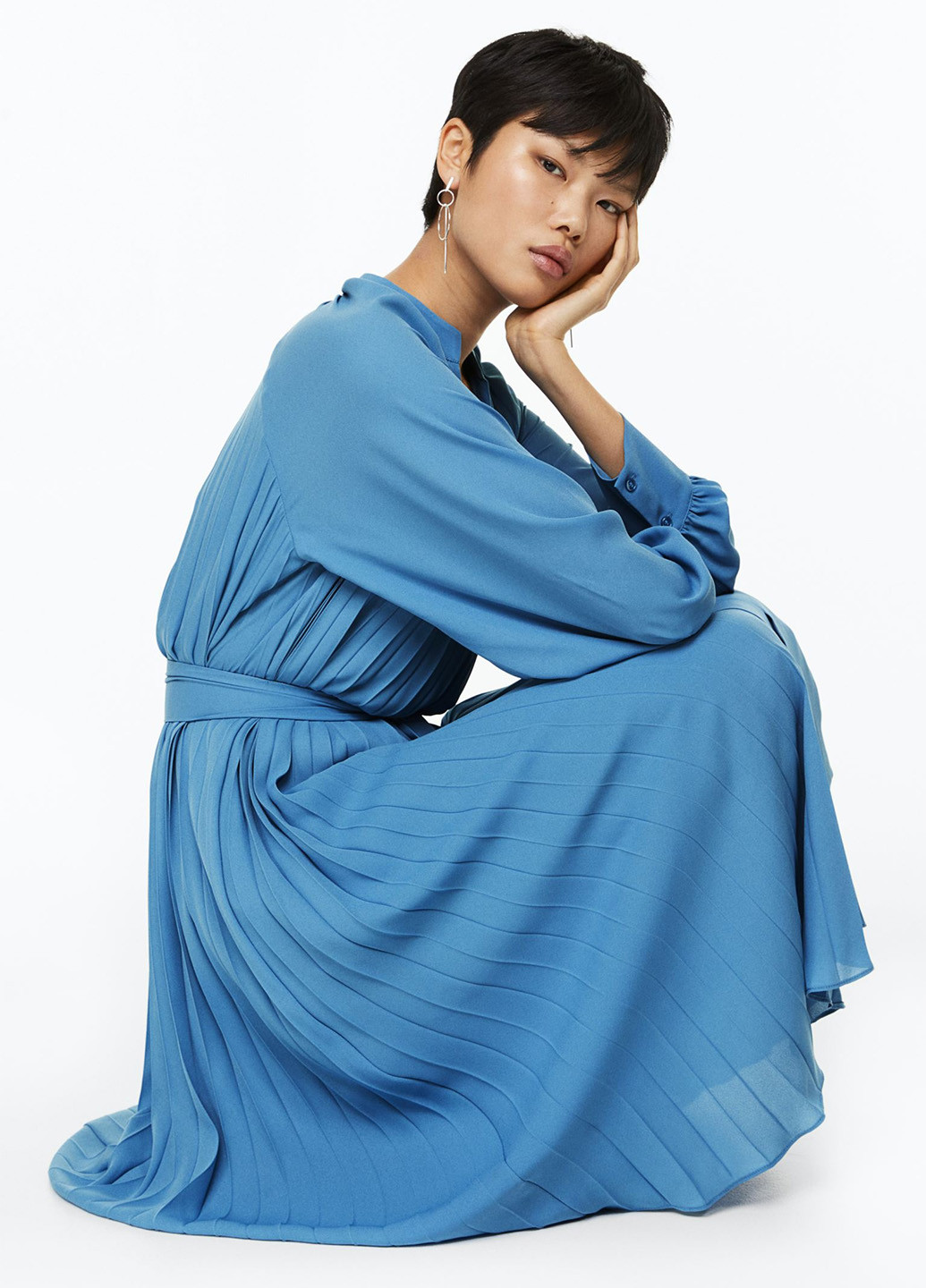 Блакитна кежуал сукня плісована H&M однотонна