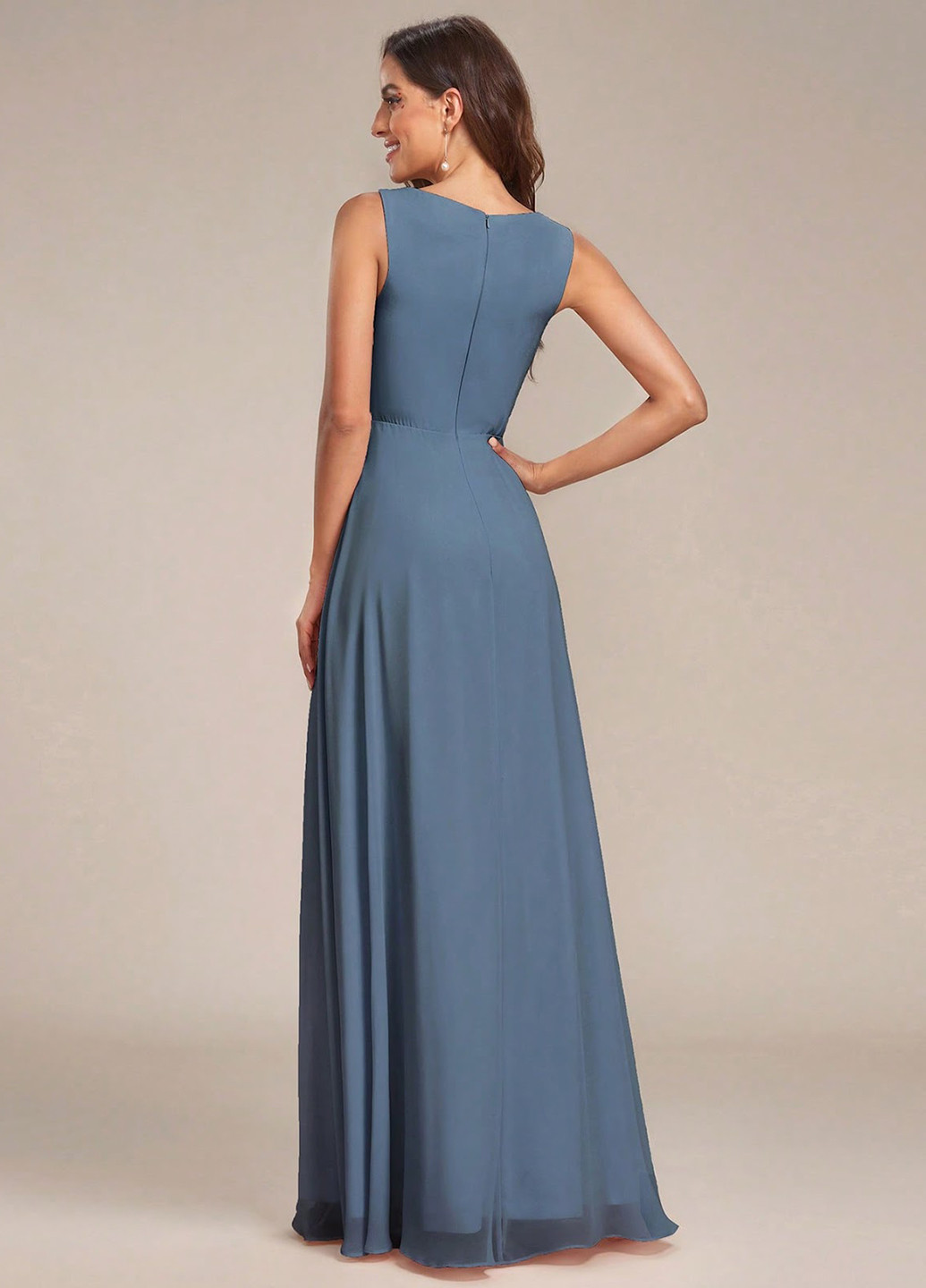 Серо-голубое вечернее, праздничный платье на запах SHEIN однотонное