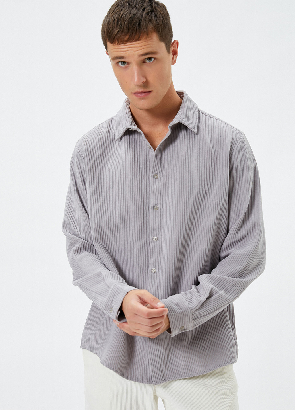 Светло-серая кэжуал рубашка однотонная KOTON