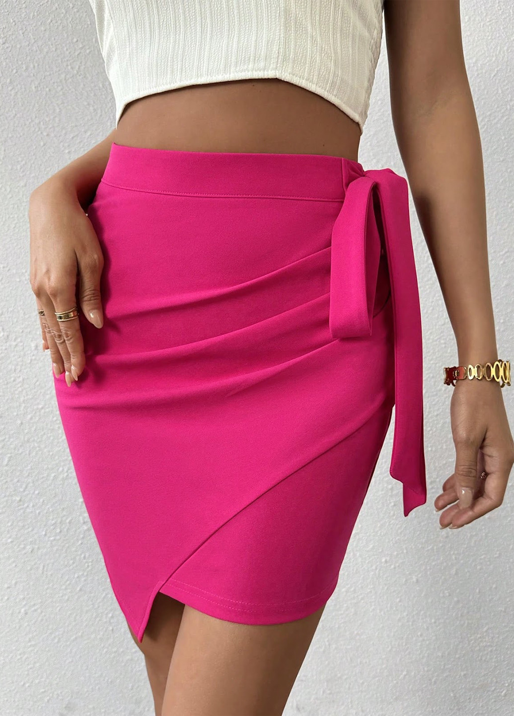 Фуксиновая кэжуал однотонная юбка SHEIN карандаш, на запах