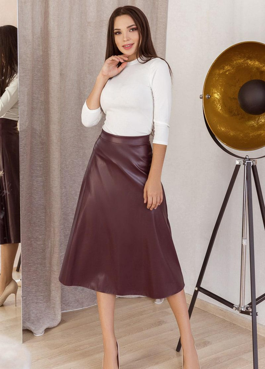 Женская юбка расклешенная из кокожи бордового цвета р.42/44 374412 New Trend (256548257)