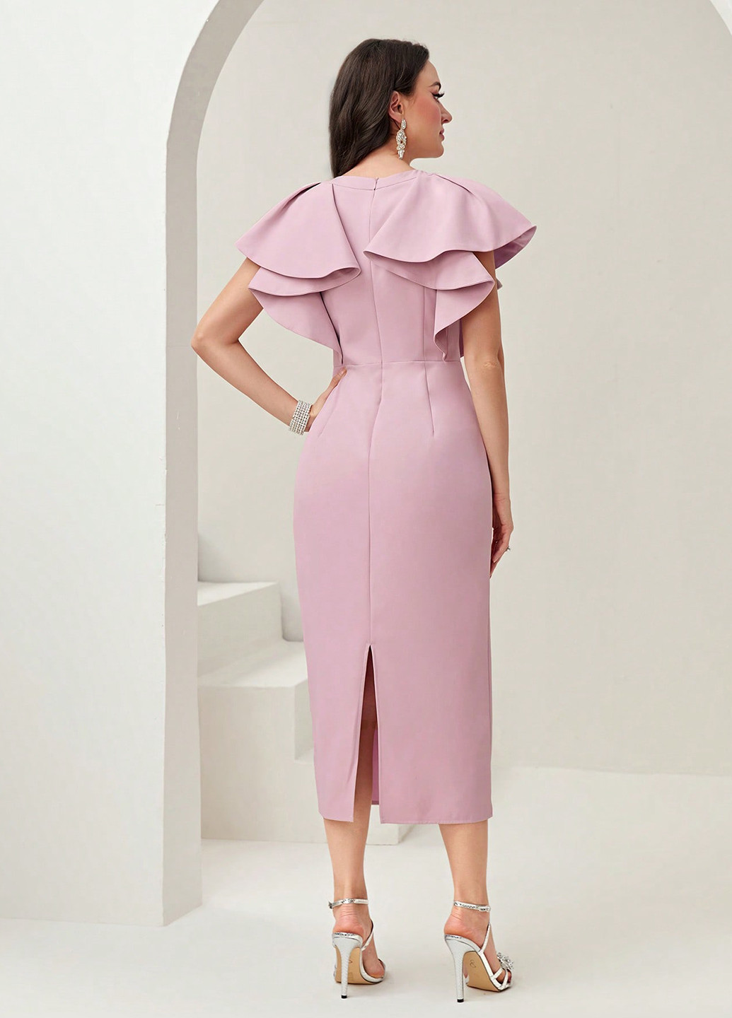 Рожева вечірня сукня футляр SHEIN однотонна