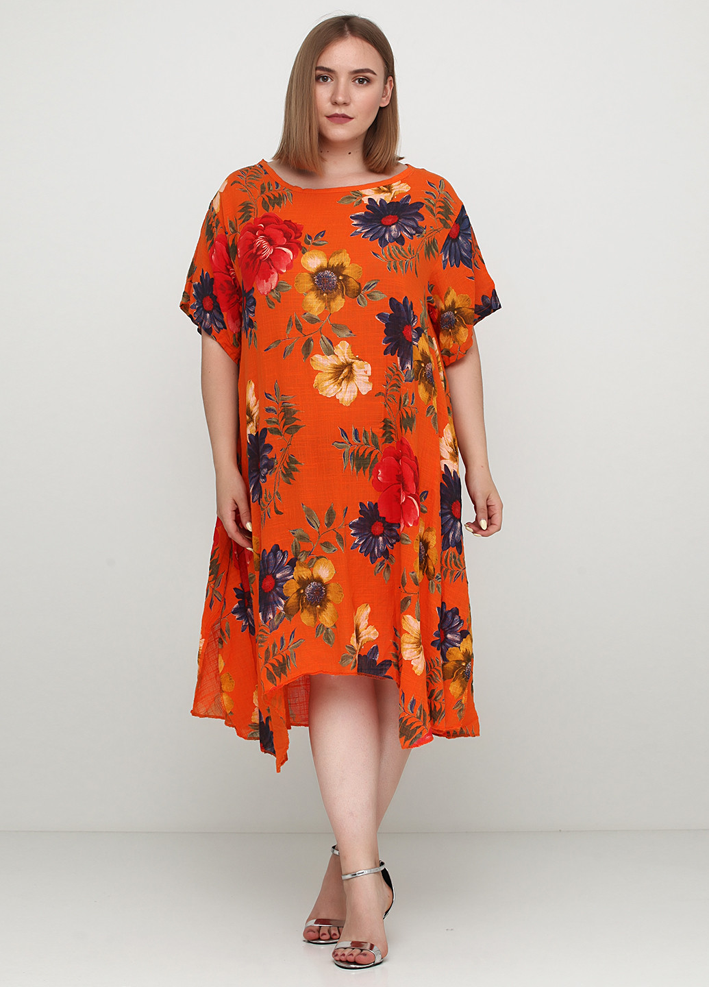 Оранжевое кэжуал платье оверсайз Italy Moda с цветочным принтом