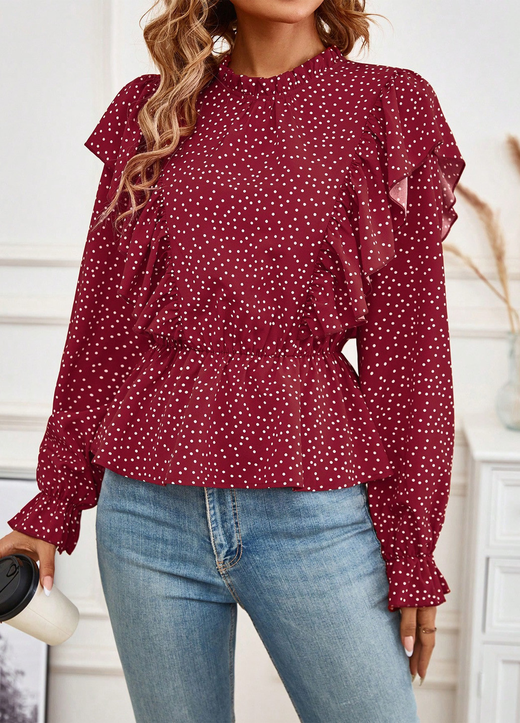 Червона блуза з баскою SHEIN