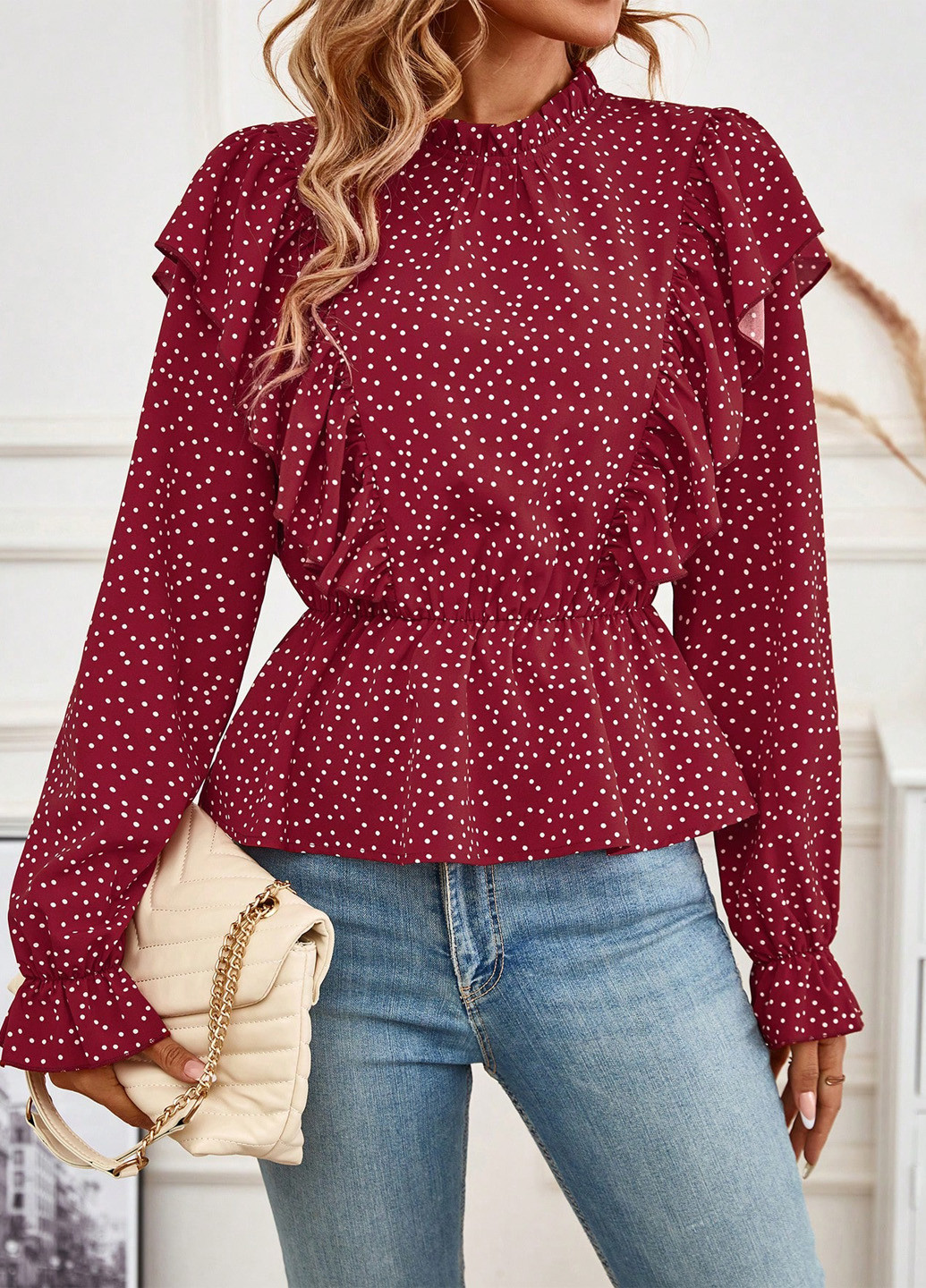 Червона блуза з баскою SHEIN