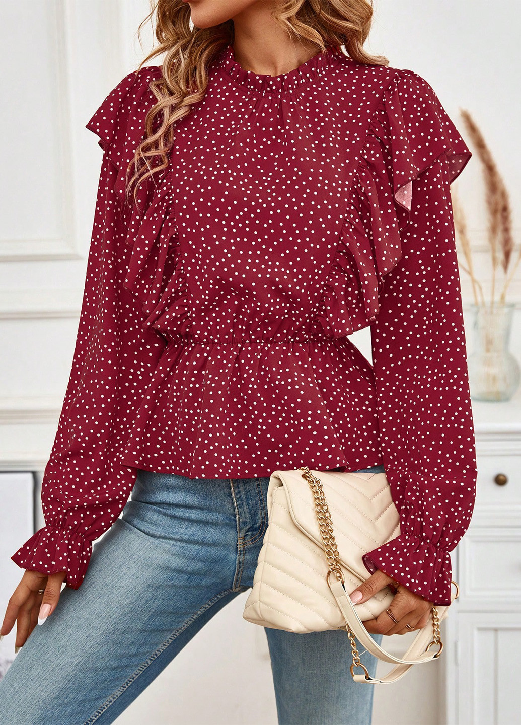 Червона блуза з баскою SHEIN