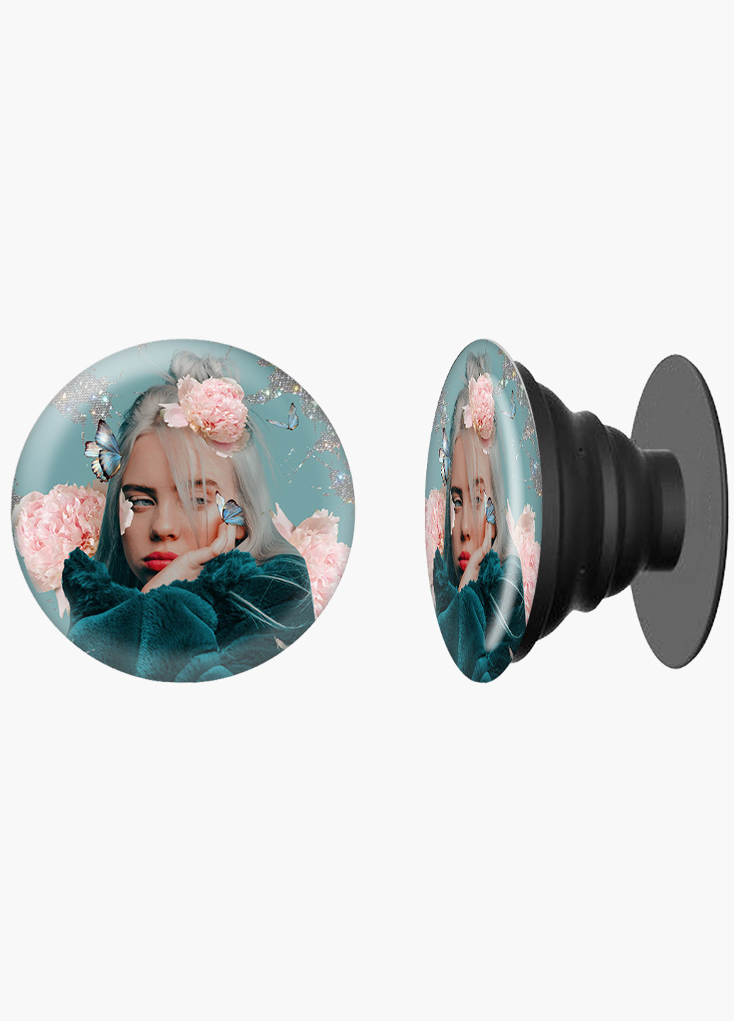 Попсокет (Popsockets) держатель для смартфона Билли Айлиш (Billie Eilish) (8754-1601) Черный MobiPrint (216748478)