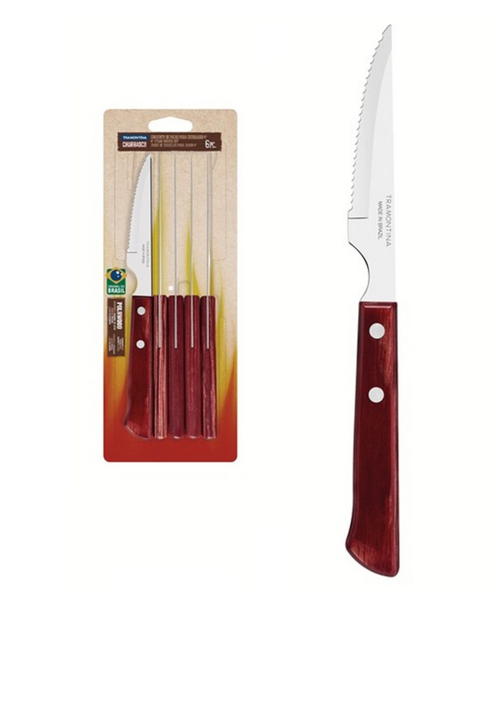 Набор ножей для стейка (6 шт,) Tramontina комбинированные, нержавеющая сталь, древесина
