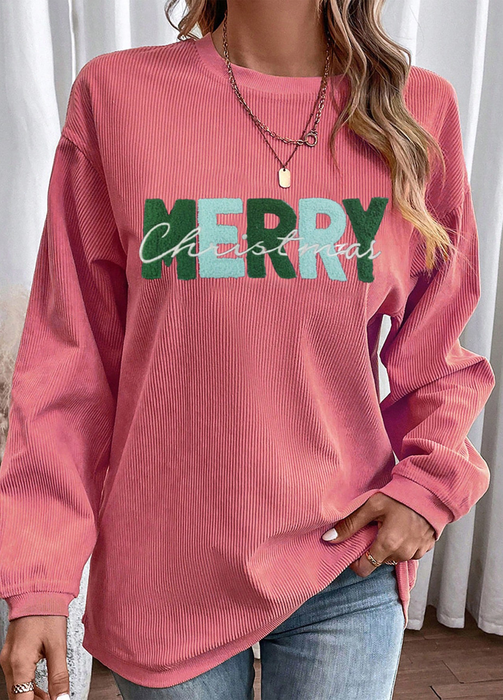 Рожевий світшот SHEIN новорічний аплікація, вишивка (334151899)