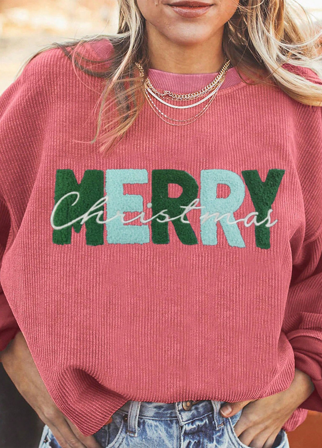 Рожевий світшот SHEIN новорічний аплікація, вишивка (334151899)