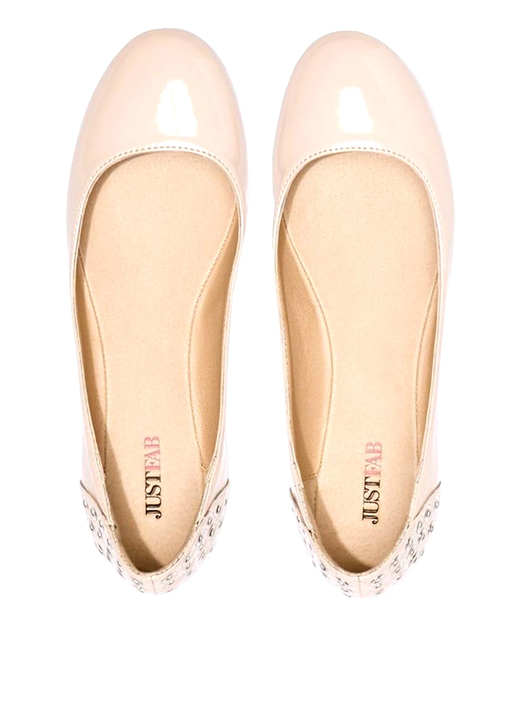 Женские балетки JustFab | бежевые однотонные заклепки искусственная кожа (22189099)
