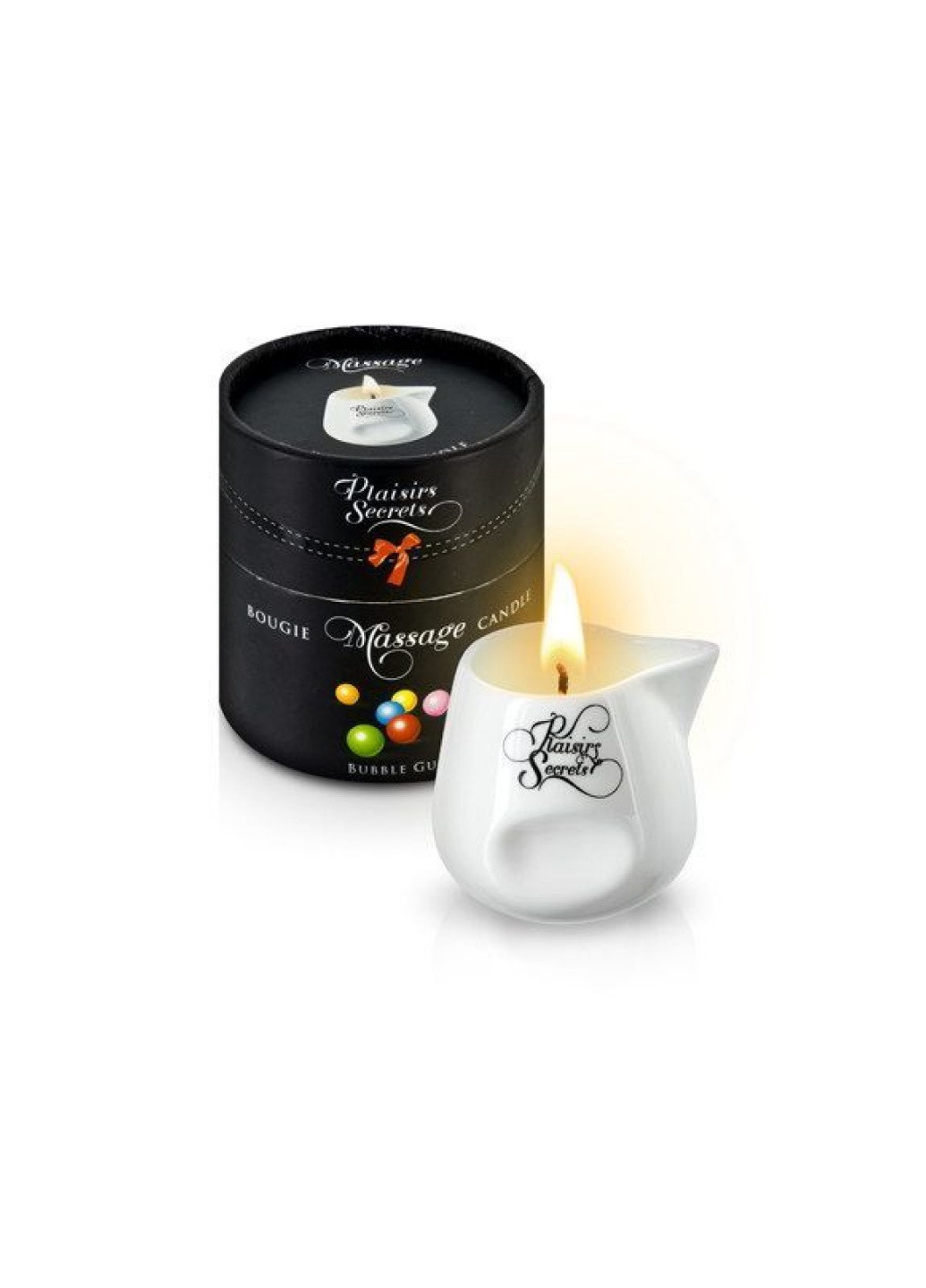 Масажна свічка Bubble Gum (80 мл) подарункова упаковка, керамічна посудина Plaisirs Secrets (252545933)