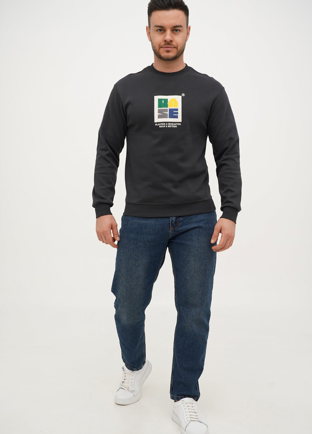 Серо-синий свитшот Trend Collection надпись вышивка (305300816)