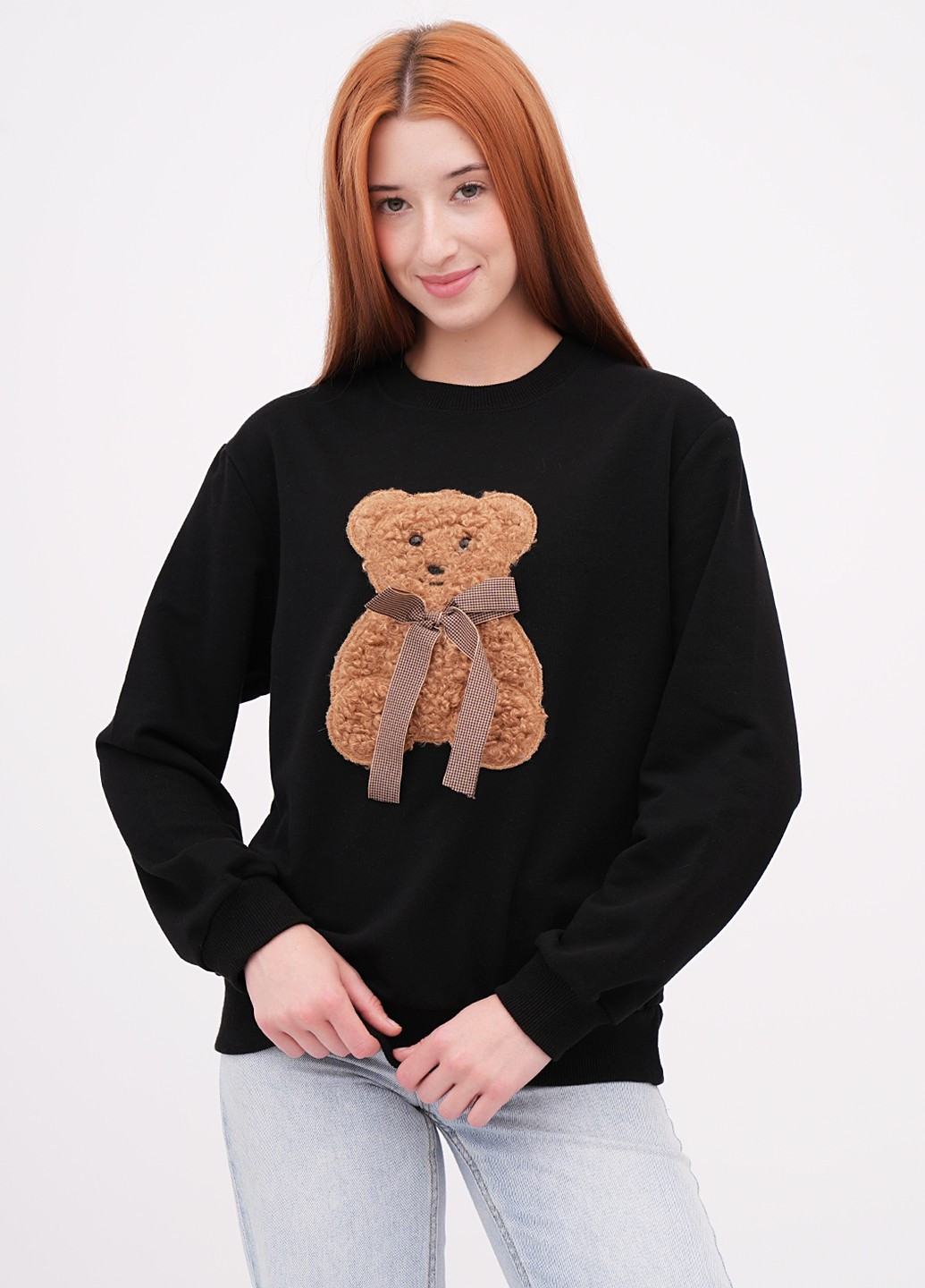 Чорний світшот EQUILIBRI однотонний аплікація, бант (355383096)