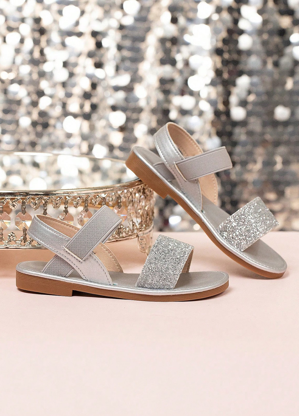 Серебряные кэжуал сандалии SHEIN на резинке