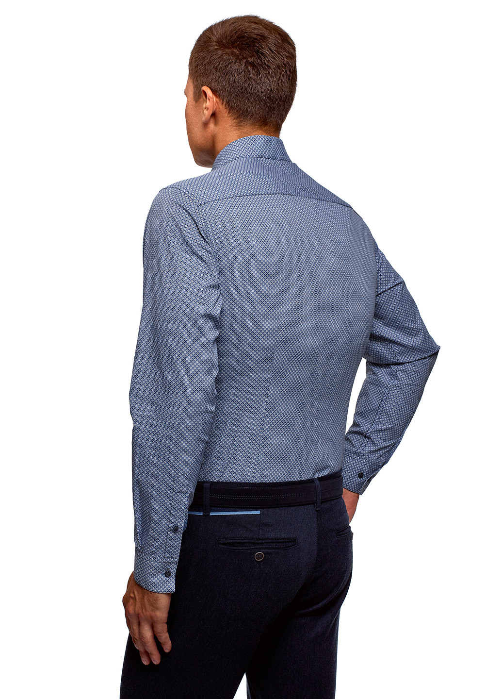 Бледно-синяя кэжуал рубашка с геометрическим узором Oodji с длинным рукавом