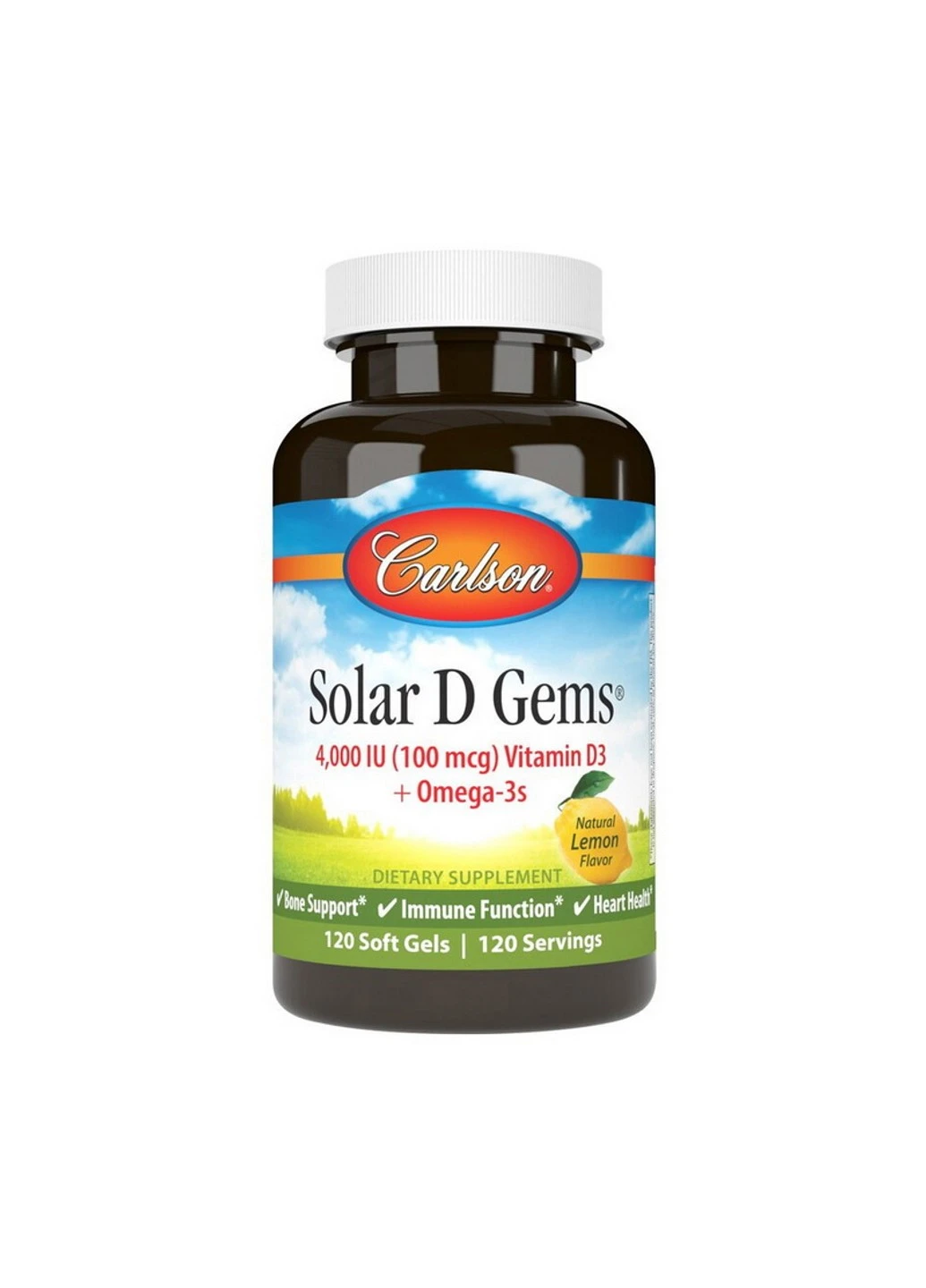 Витамин Д3 Solar D Gems 4000 IU (100 mcg) Vitamin D3 + Omega-3s 120 таблеток Carlson Labs (255410592)