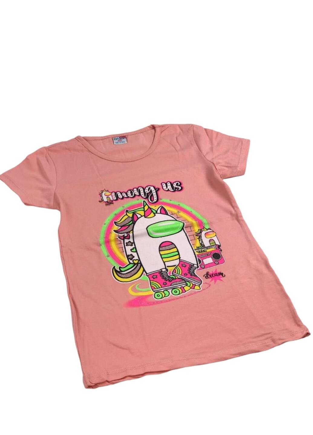Персиковая летняя футболка детская единорог (5шт\упак) Turkey