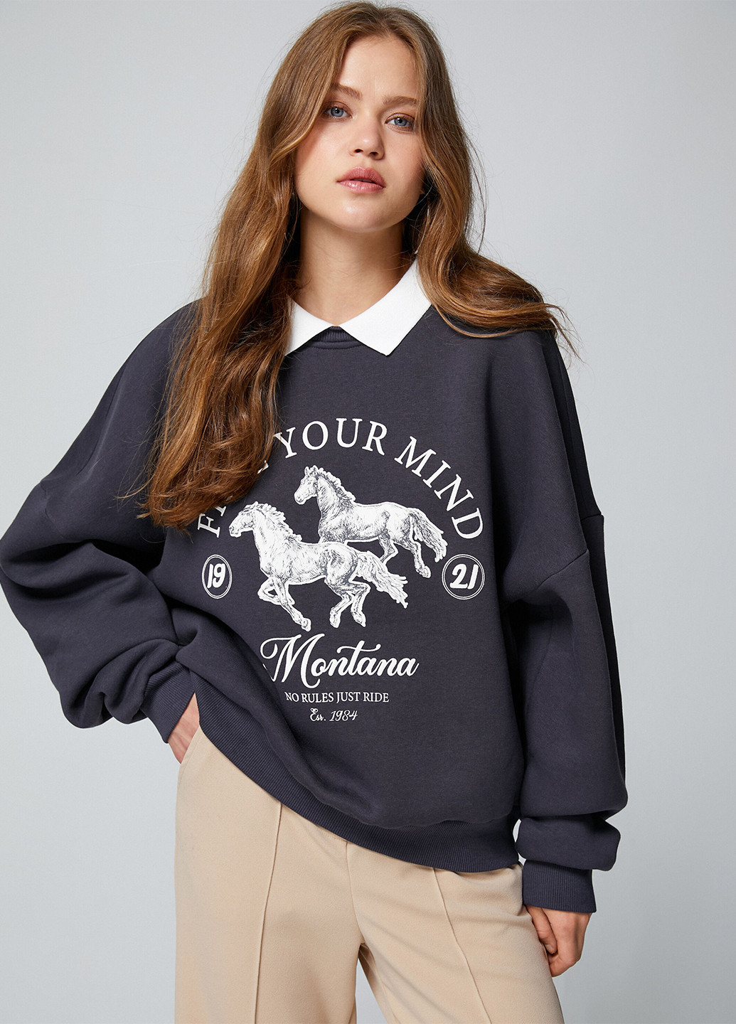 Темно-сірий світшот KOTON кінь без декору (263704332)