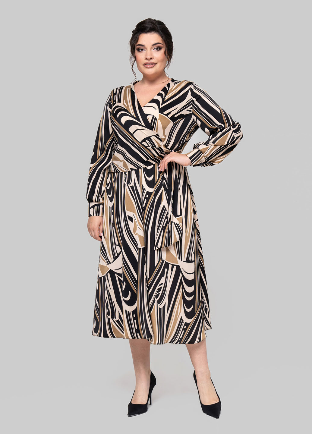 Комбинированное кэжуал платье на запах A'll Posa с абстрактным узором