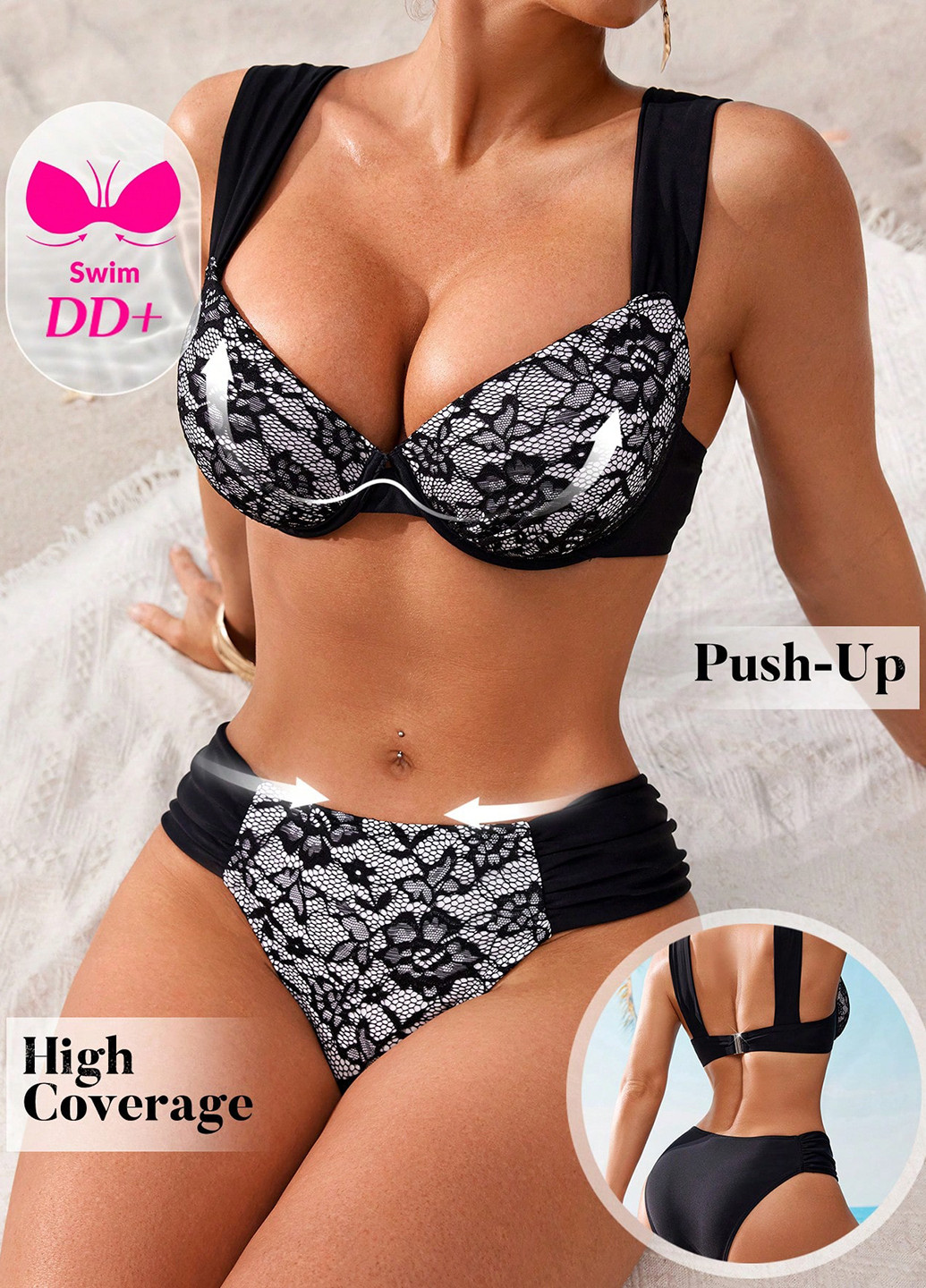 Чорний літній купальник (ліф, трусики) танк, роздільний SHEIN